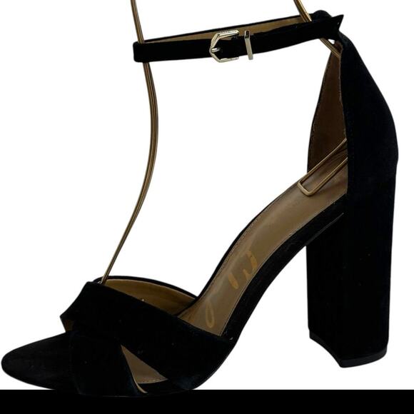 Sam Edelman Yancy Suede Ankle Strap Peep Toe Block Heel Sandals Black Womens 8.5 - Picture 9 of 16